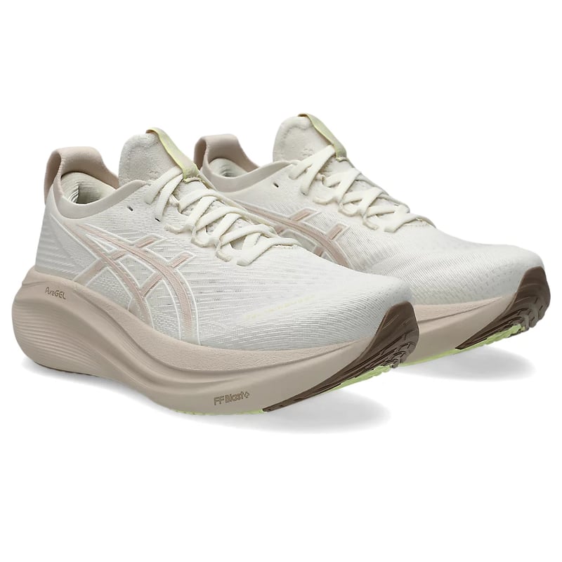حذاء Asics Gel Nimbus 27 كريمي وبيج معدني
