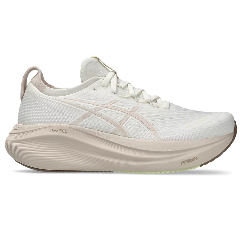 حذاء Asics Gel Nimbus 27 كريمي وبيج معدني